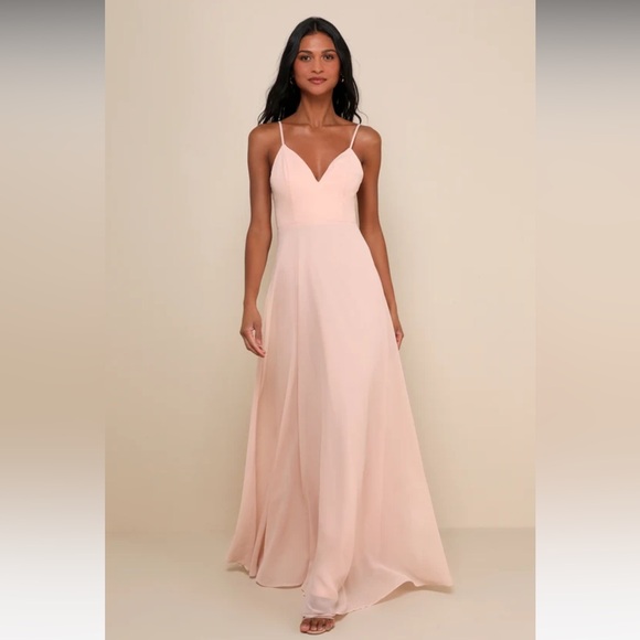 Romantic Ways Blush Pink Lace Button Back Maxi Dress - Picture 5 of 8